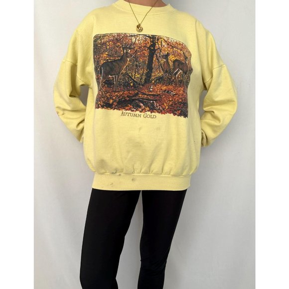 90s vintage yellow nature animal hunting double sided graphic pullover sweater - Picture 3 of 8